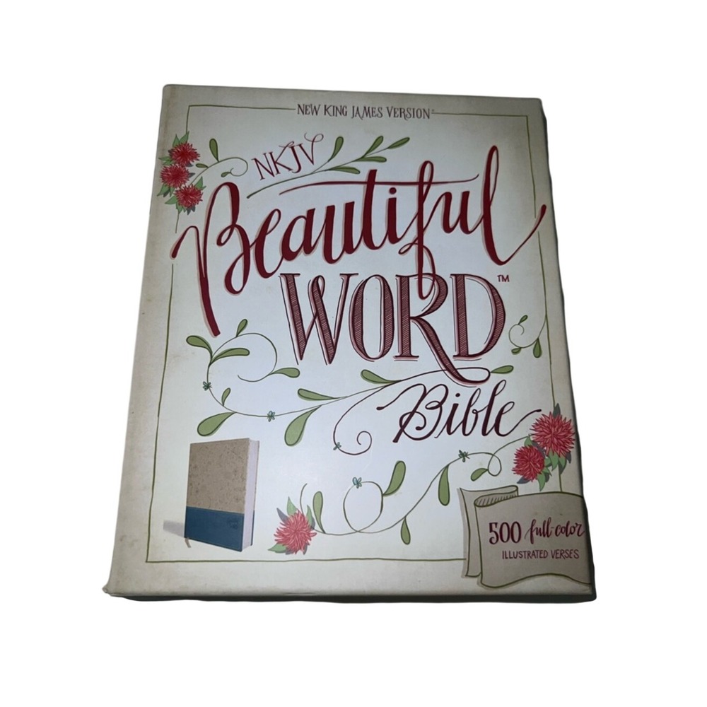 NKJV Beautiful Word Bible Leathersoft Taupe Peacock Blue Floral Journaling Bible